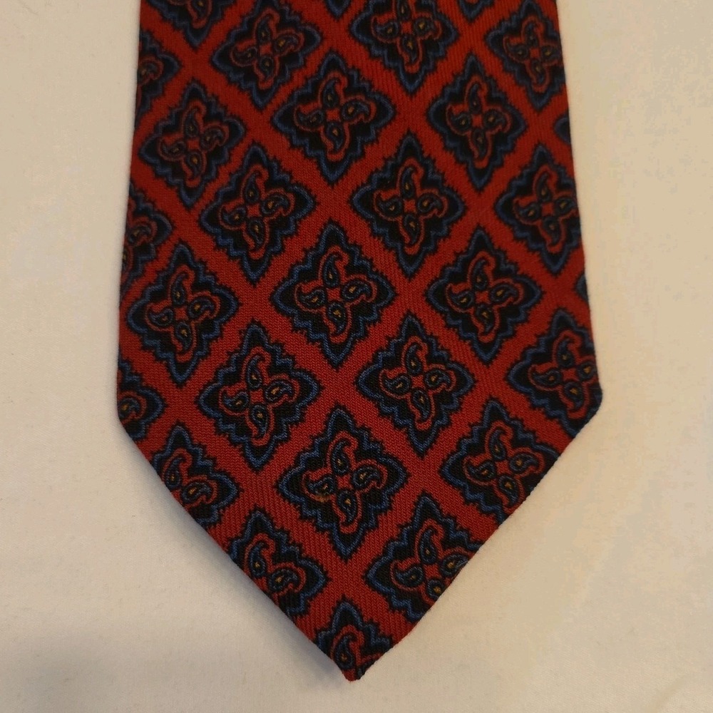 JOHN COMFORT Men's Vintage All Wool Tie Paisley Red/Blue Made in England